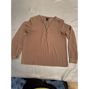 Forever 21 Tan Beige Blouse Work Career Zipper Women's Medium